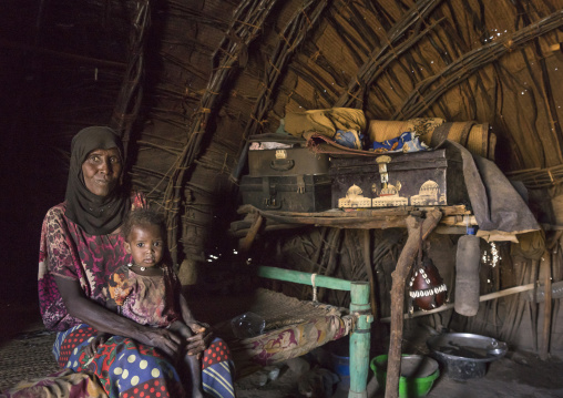 Afar Tribe Mother And Her Daughter Inside Her House, Afambo, Ethiopia
