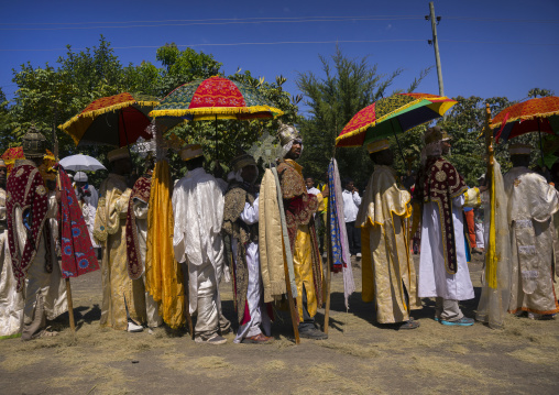 Ethiopian Orthodox Priest Procession Celebrating The Colorful Timkat Epiphany Festival, Lalibela, Ethiopia