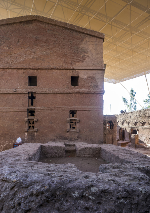 Pool In Front Of A Rock Church, Lalibela, Ethiopia