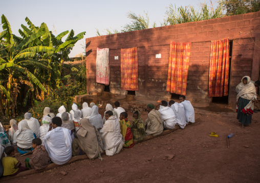 Pilgrims waiting to take a holy water bath during kidane mehret orthodox celebration, Amhara region, Lalibela, Ethiopia