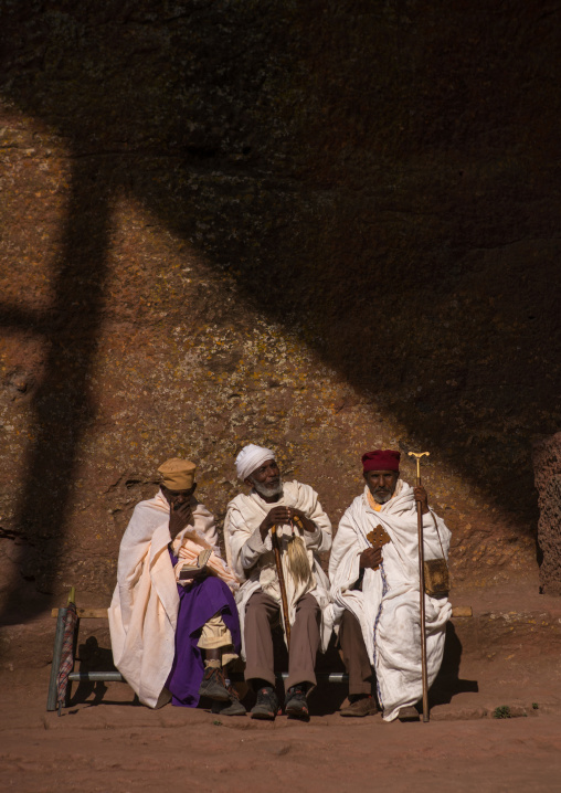 Ethiopian priests during kidane mehret orthodox celebration, Amhara region, Lalibela, Ethiopia