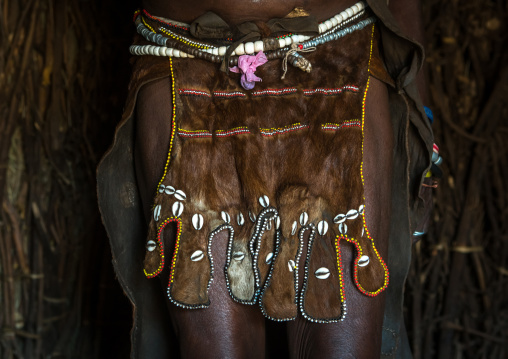 Toposa tribe woman skirt made of goat skin, Omo valley, Kangate, Ethiopia