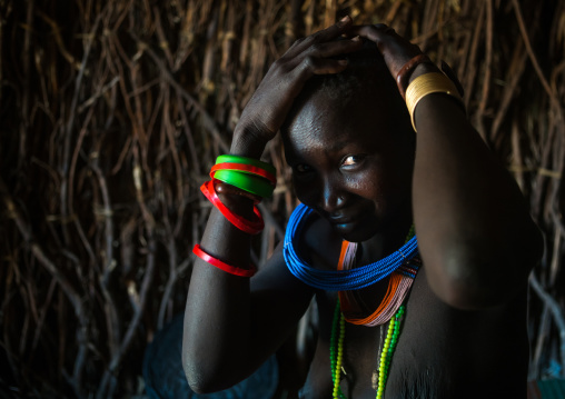Toposa tribe woman with scarified face, Omo valley, Kangate, Ethiopia