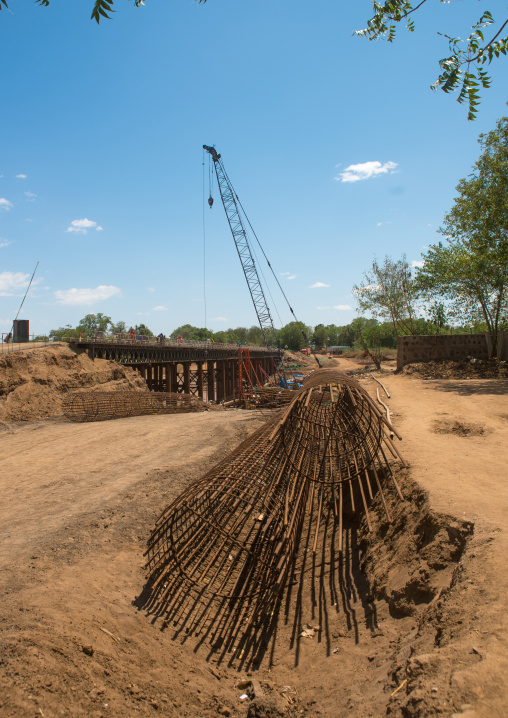 Construction of a new bridge over omo river by chinses company, Omo valley, Kangate, Ethiopia