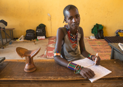 Hamer tribe boy in classroom, Omo valley, Turmi, Ethiopia