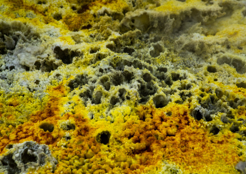 The colorful potassium salt crust formed by hot springs in the danakil depression, Afar region, Dallol, Ethiopia