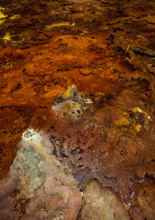 The colorful potassium salt crust formed by hot springs in the danakil depression, Afar region, Dallol, Ethiopia