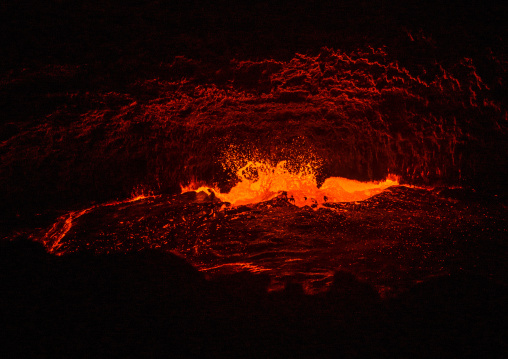 The living lava lake in the crater of erta ale volcano, Afar region, Erta ale, Ethiopia