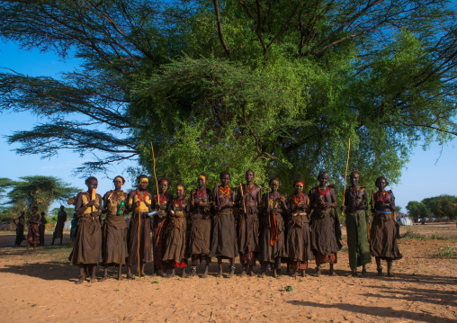Dassanech tribe women during dimi ceremony to celebrate circumcision of teenagers, Omo valley, Omorate, Ethiopia