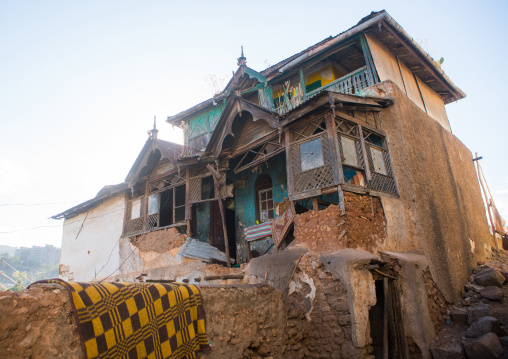 Collapsed house of a rich merchant in the old town, Harari region, Harar, Ethiopia