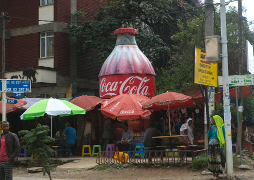Giant coca cola bottle in a cafe, Addis abeba region, Addis ababa, Ethiopia