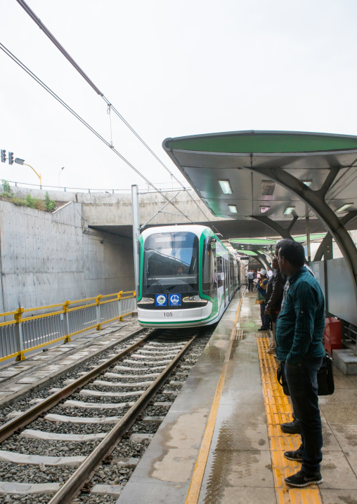 People waiting for the ethiopian railways constructed by china, Addis abeba region, Addis ababa, Ethiopia