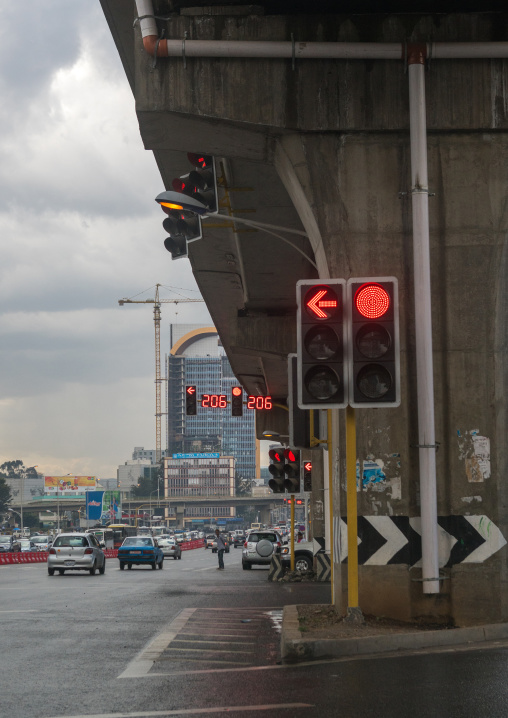Street scene showing traffic lights, Addis abeba region, Addis ababa, Ethiopia