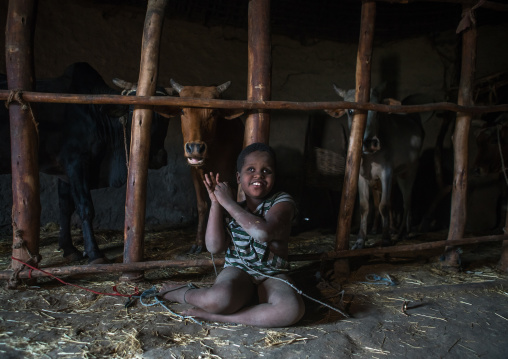 Physically and mentally handicapped child chained to a fence in a house, Kembata, Alaba kuito, Ethiopia