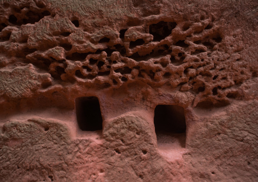 Niches for the monks in a monolithic rock-cut church, Amhara region, Lalibela, Ethiopia