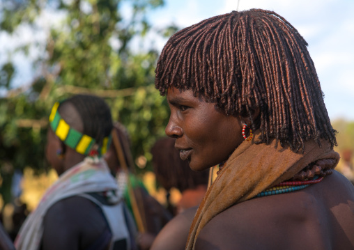 Hamer tribe women attending a bull jumping ceremony, Omo valley, Turmi, Ethiopia