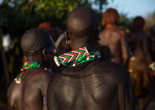 Hamer tribe whippers during a bull jumping ceremony, Omo valley, Turmi, Ethiopia