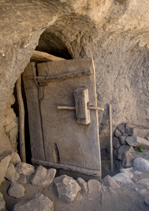 Asheten Mariam rock hewn church old wooden door, Amhara region, Lalibela, Ethiopia