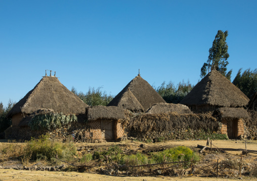 Stone houses village in the highlands, Amhara region, Debre Birhan, Ethiopia