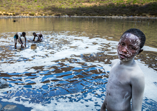 Volcano crater where Borana tribe men dive to collect salt, Oromia, El Sod, Ethiopia