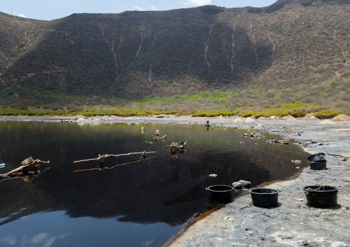 Volcano crater where Borana tribe men dive to collect salt, Oromia, El Sod, Ethiopia
