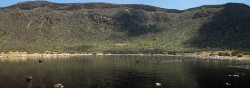Volcano crater where Borana tribe men dive to collect salt, Oromia, El Sod, Ethiopia