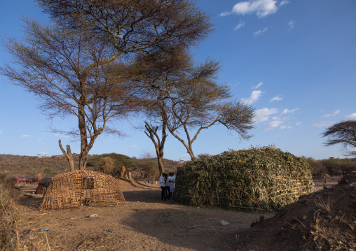 Traditional huts in the badhaasa during the Gada system ceremony in Borana tribe, Oromia, Yabelo, Ethiopia