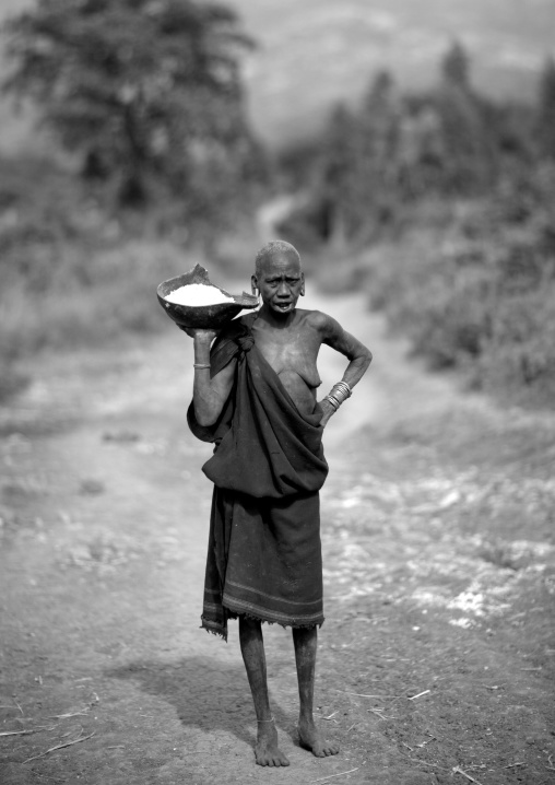 Old Surma Woman With A Stretched Lip, Turgit Village, Omo Valley, Ethiopia