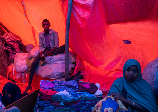 Clothes market under red protection, Harari region, Harar, Ethiopia