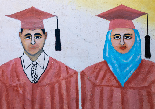 Mural depicting a coiple of university students, Harari region, Harar, Ethiopia