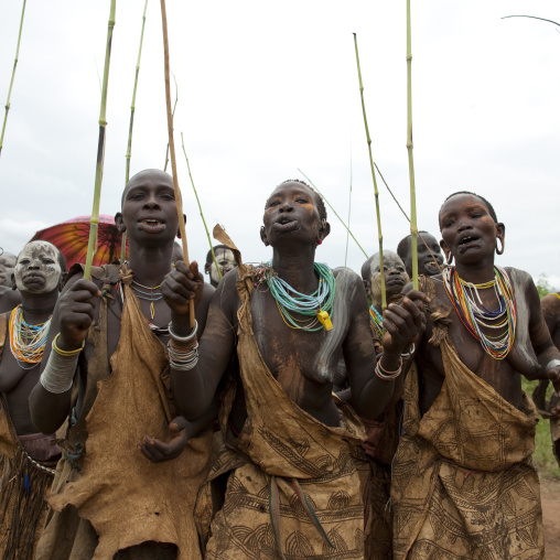 Suri Women Dancing In Kibbish, Omo Valley, Ethiopia