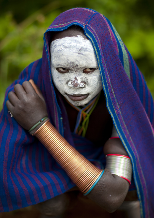 Surma Girl With The Face Painted In White, Kibbish Village, Omo Valley, Ethiopia