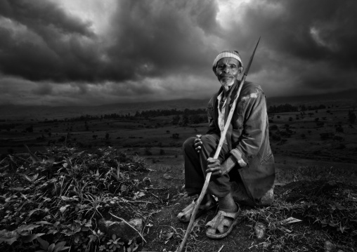 Kaffa man holding a spear, Ethiopia