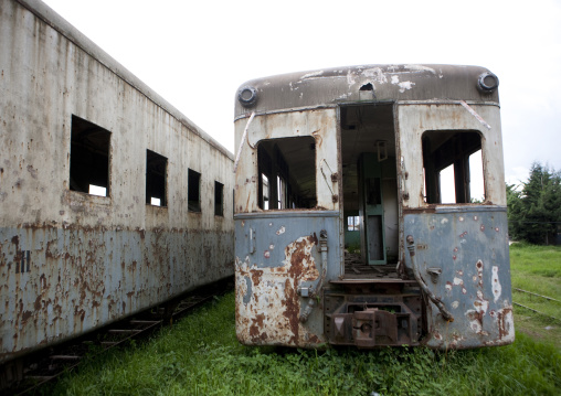 Train carriages wrecks in addis ababa train station, Ethiopia