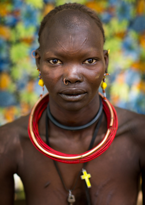 Sudanese Toposa tribe woman refugee portrait, Omo Valley, Kangate, Ethiopia