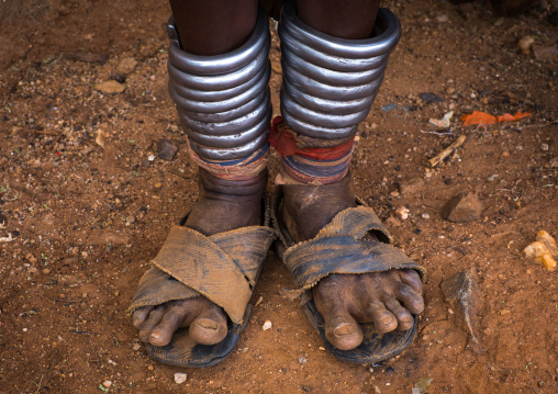 Iron anklets of a Hamer tribe woman, Omo valley, Dimeka, Ethiopia