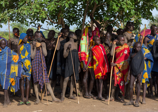 Young men during the fat men ceremony in Bodi tribe, Omo valley, Hana Mursi, Ethiopia