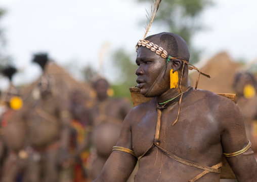 Bodi tribe fat man during Kael ceremony, Omo valley, Hana Mursi, Ethiopia