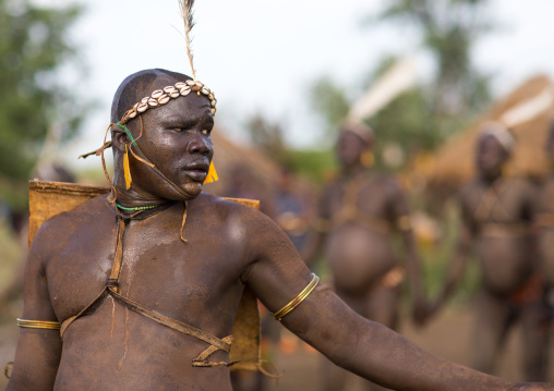 Bodi tribe fat man during Kael ceremony, Omo valley, Hana Mursi, Ethiopia