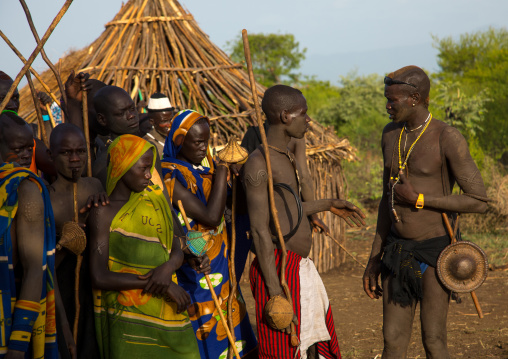 Young men during the fat men ceremony in Bodi tribe, Omo valley, Hana Mursi, Ethiopia