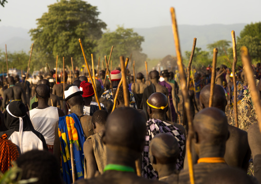 Bodi tribe fat men during Kael ceremony, Omo valley, Hana Mursi, Ethiopia