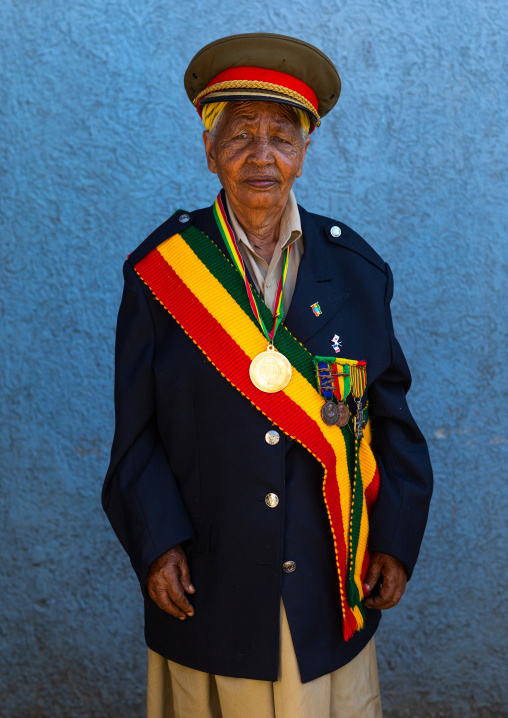 Veteran from the italo-ethiopian war in army uniform, Addis Abeba region, Addis Ababa, Ethiopia