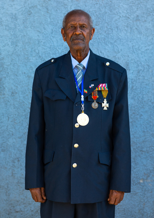 Veteran from the italo-ethiopian war in army uniform, Addis Abeba region, Addis Ababa, Ethiopia