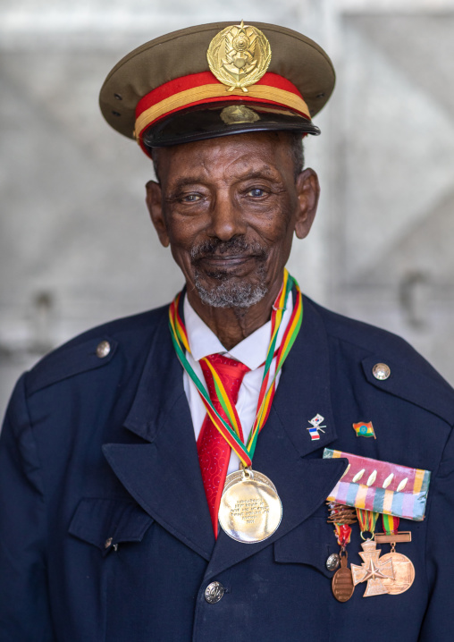Veteran from the italo-ethiopian war in army uniform, Addis Abeba region, Addis Ababa, Ethiopia