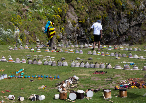 Souvenirs for sale in menelik's window landscape, Amhara Region, Debre Sina, Ethiopia