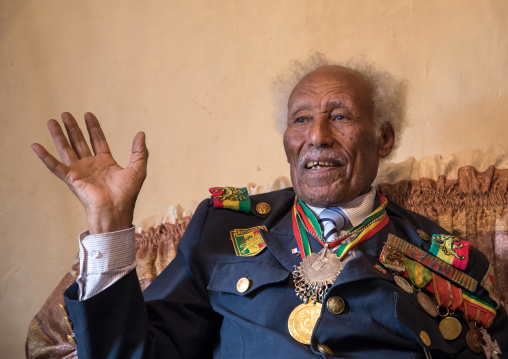 Ethiopian veteran from the italo-ethiopian war in army uniform, Addis Ababa Region, Addis Ababa, Ethiopia