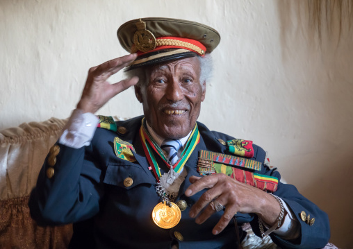 Ethiopian veteran from the italo-ethiopian war in army uniform, Addis Ababa Region, Addis Ababa, Ethiopia