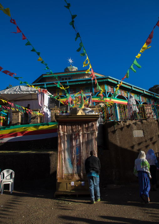 Ethiopian pilgrims praying at Entoto orthodox Maryam Church, Addis Ababa Region, Addis Ababa, Ethiopia