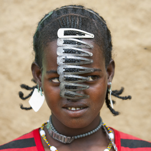 Miss Dobi With Sim Card As Earrings And Clips As Hair Decorations, Bana Tribe Girl, Key Afer, Omo Valley, Ethiopia