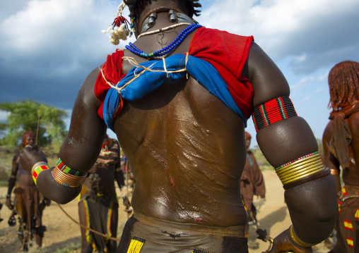 Back Of A Hamar Tribe Woman At Bull Jumping Ceremony, Turmi, Omo Valley, Ethiopia